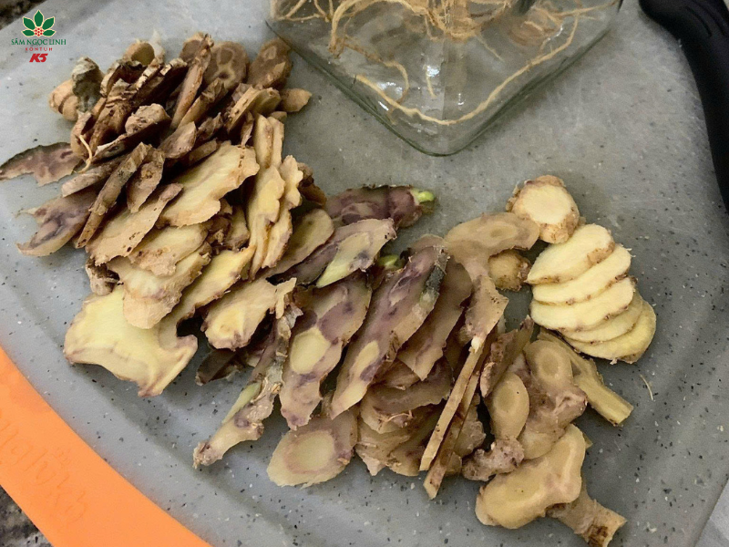 Vân cắt lát bên trong củ Sâm Ngọc Linh.