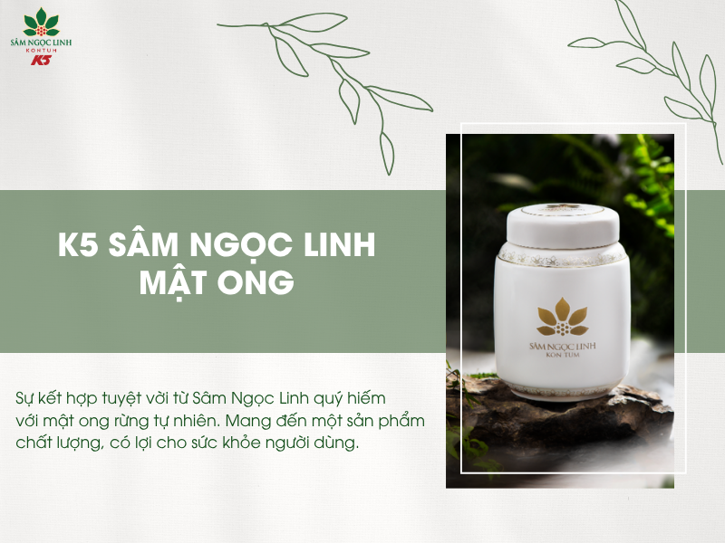 K5 Sâm Ngọc Linh Mật Ong là một sản phẩm giúp tăng cường sức khỏe cho người dùng.