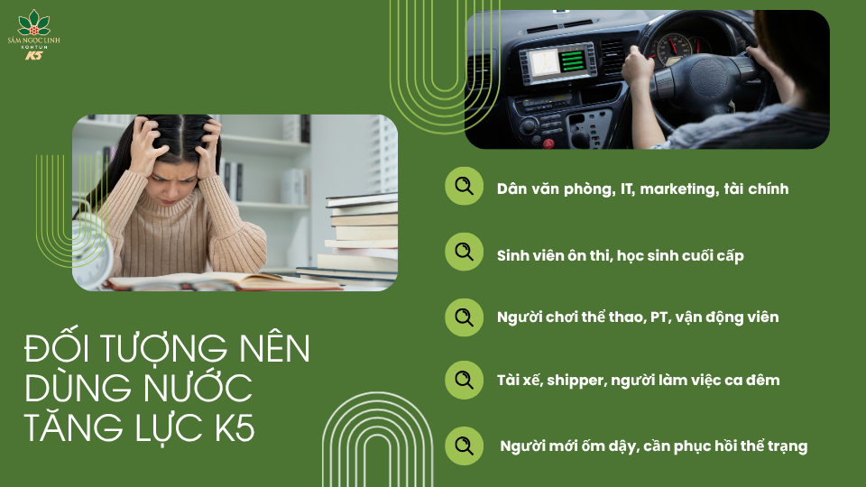 Những đối tượng nên sử dụng nước tăng lực K5 để tăng cường năng lượng.