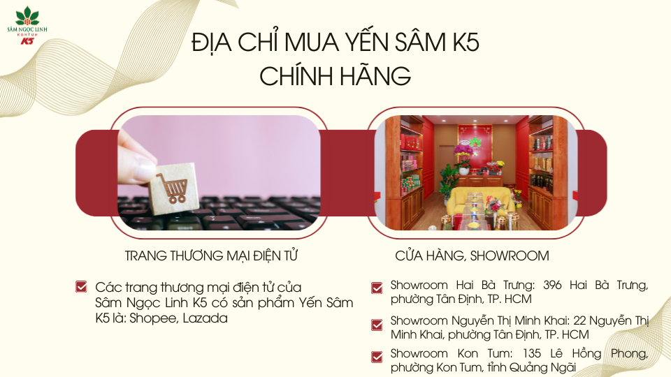 Địa chỉ mua Yến Sâm K5 chính hãng.