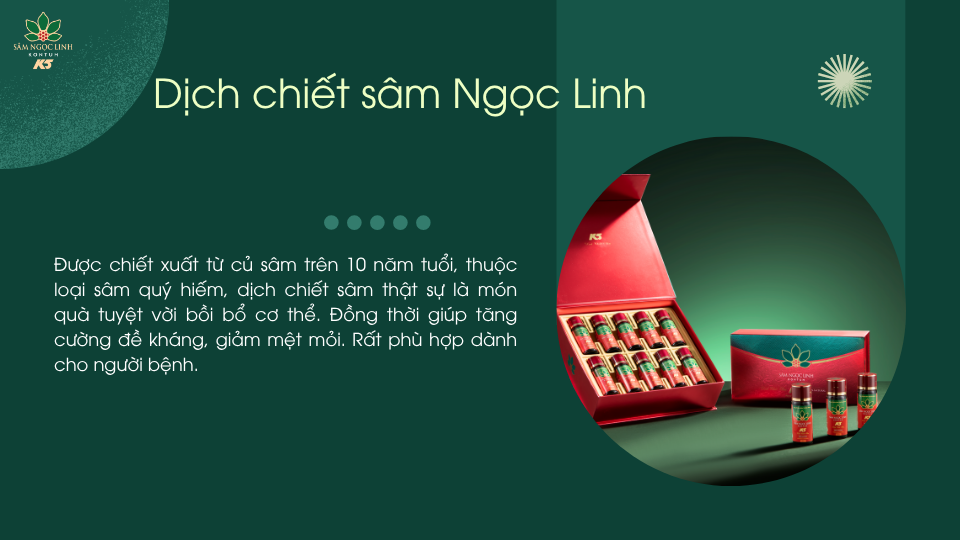 Dịch chiết sâm Ngọc Linh giúp tường đề kháng, giảm mệt mỏi.