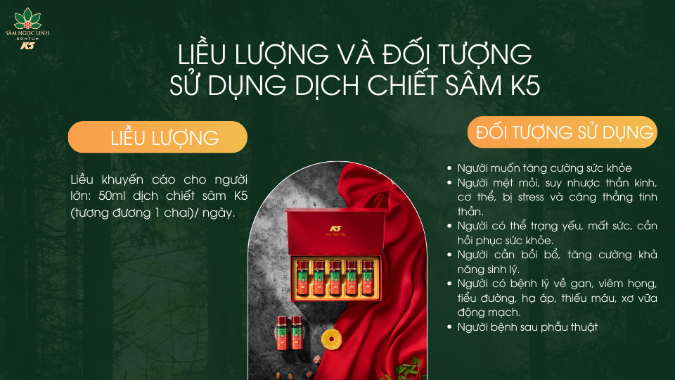 Hướng dẫn sử dụng dịch chiết sâm K5 mang lại hiệu quả.