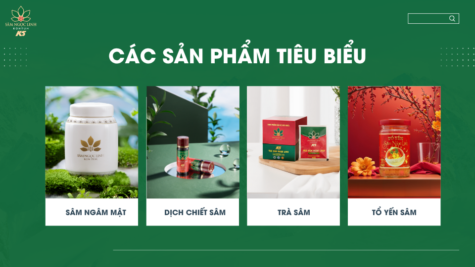 Các sản phẩm tiêu biểu của thương hiệu Sâm Ngọc Linh K5.