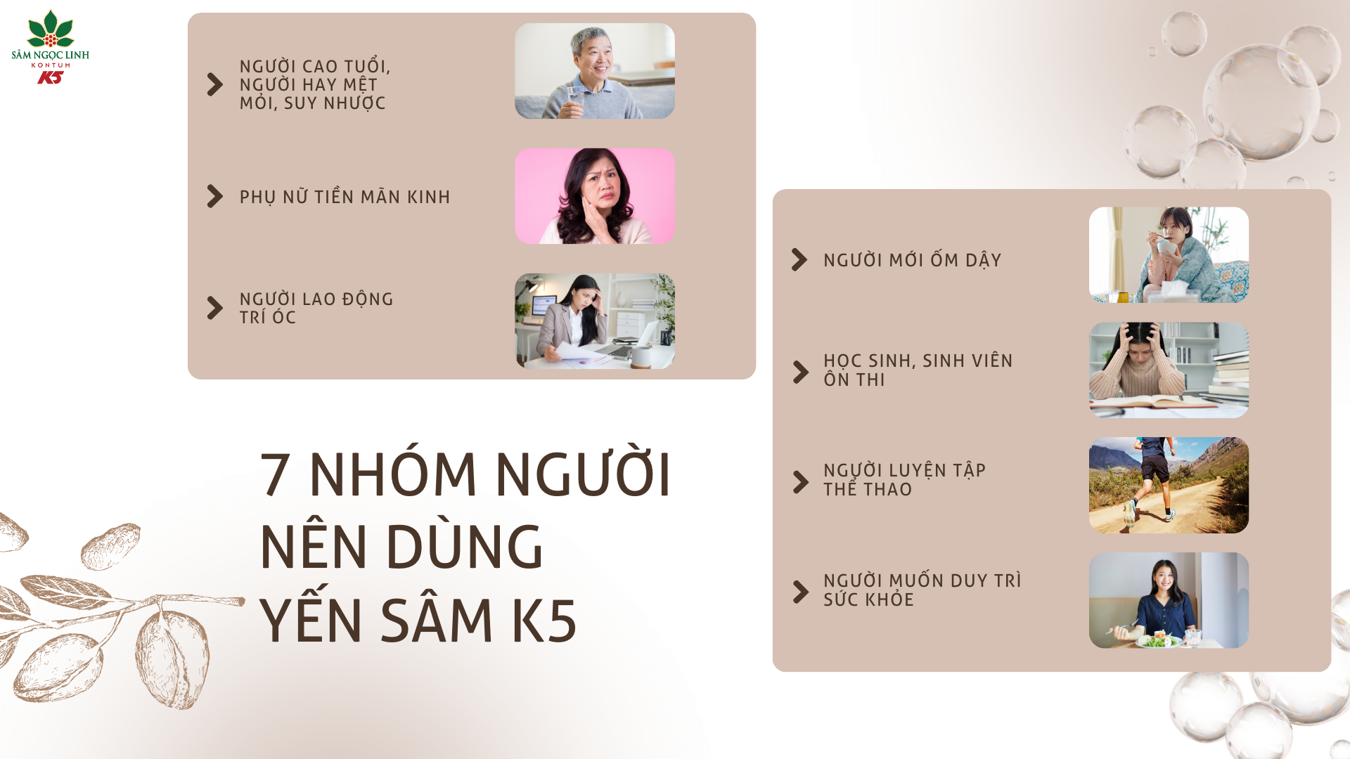  7 nhóm người nên dùng Yến Sâm K5.