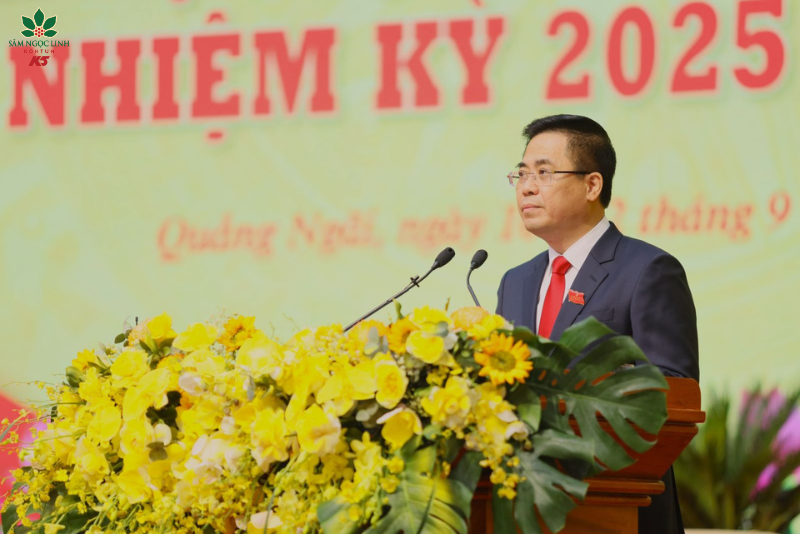 Phó Bí thư Tỉnh ủy, Chủ tịch UBND tỉnh Nguyễn Hoàng Giang báo cáo tại Đại hội.