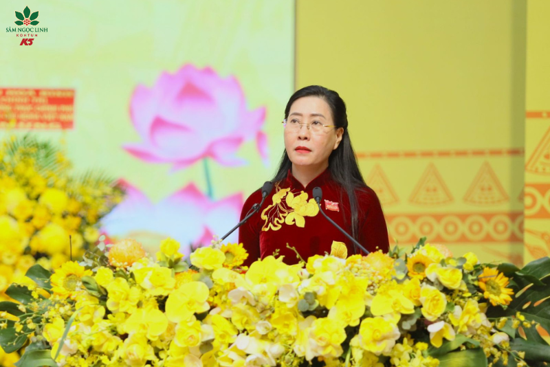 Ủy viên Ban Chấp hành Trung ương Đảng, Bí thư Tỉnh ủy Bùi Thị Quỳnh Vân phát biểu khai mạc Đại hội.